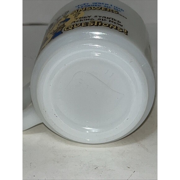 Set Of 2 Vintage Glasbake Milk Glass Coffee Tea Mugs Humor Funny Graphic 10 Oz - Picture 9 of 10